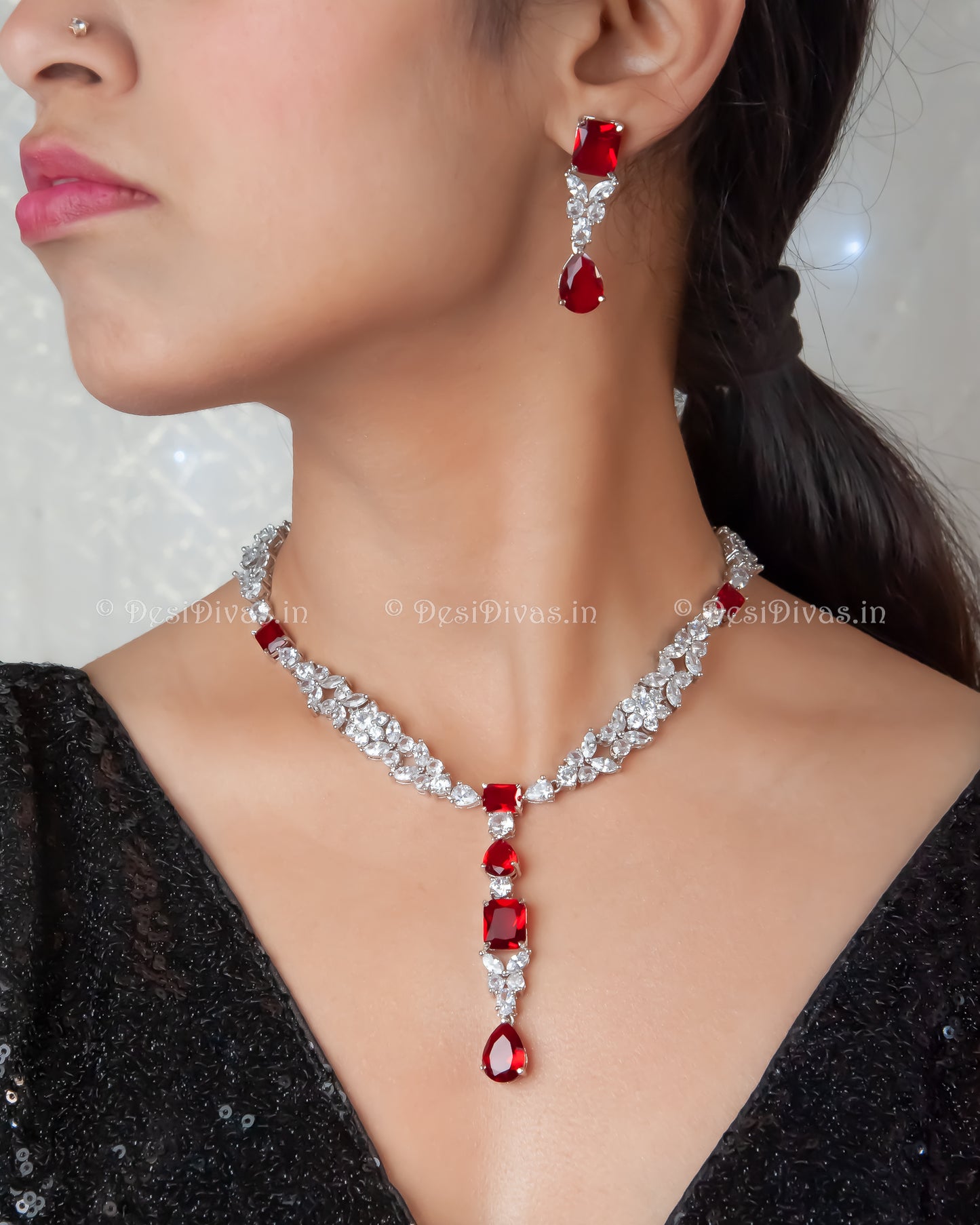 Dazzling CZ Rhodium Plated Wedding Necklace Set