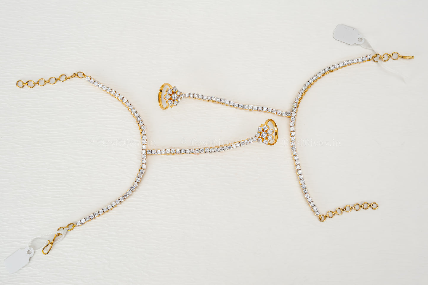 Elegant Silver AD Cubic Zirconia Hathphool Hand Bracelet with Ring