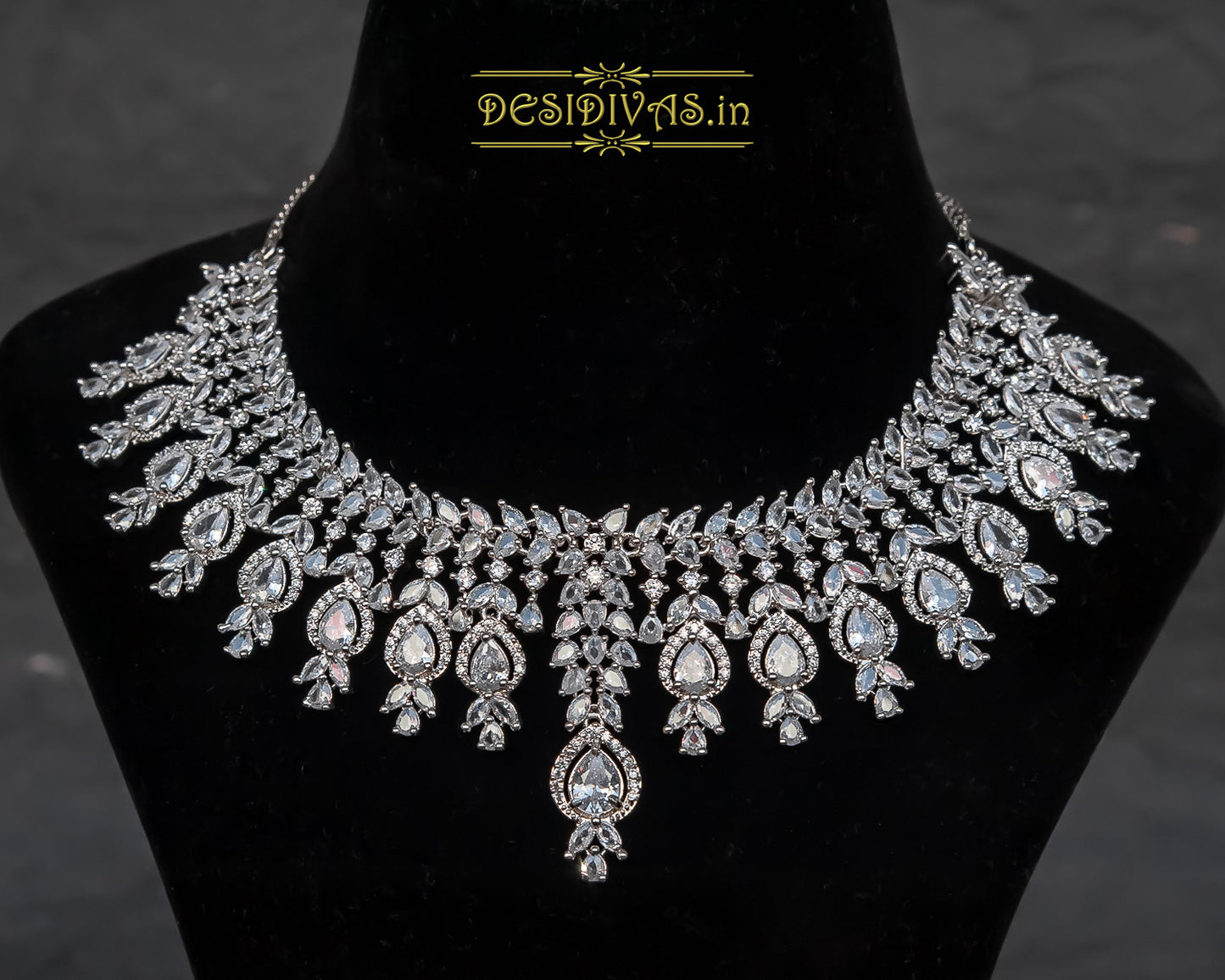 Dazzling CZ Rhodium Plated Bridal Necklace Set