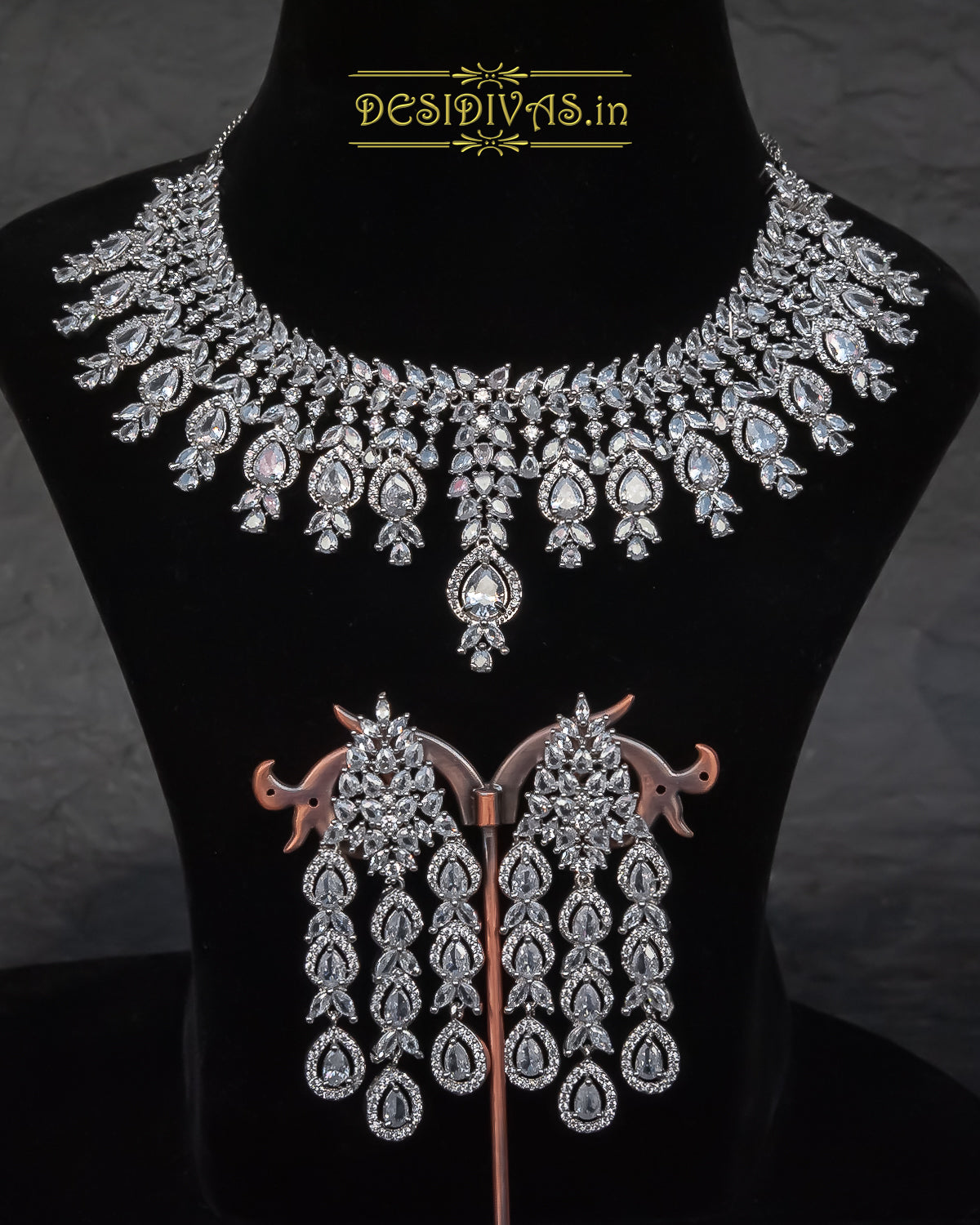 Dazzling CZ Rhodium Plated Bridal Necklace Set