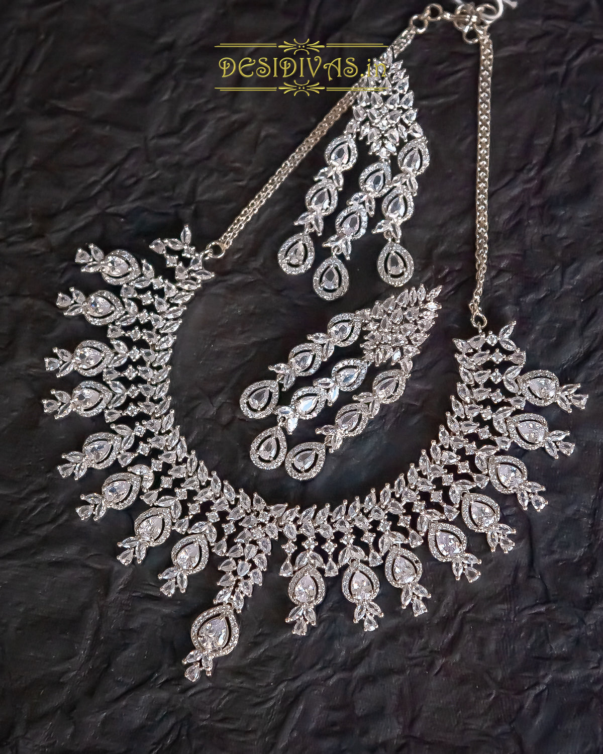 Dazzling CZ Rhodium Plated Bridal Necklace Set