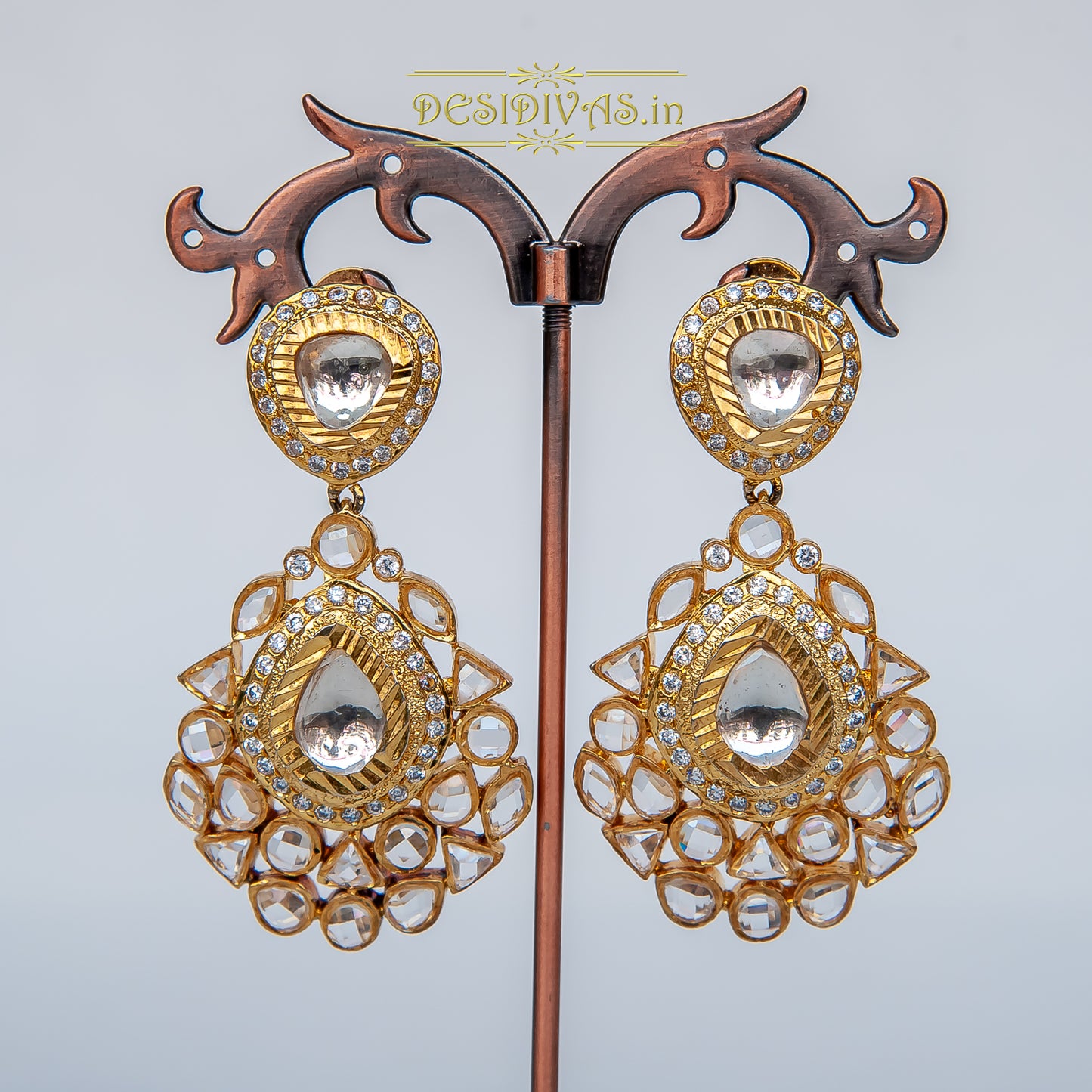 ''Lillette Kundan Polki Gold Plated Dangler Earrings