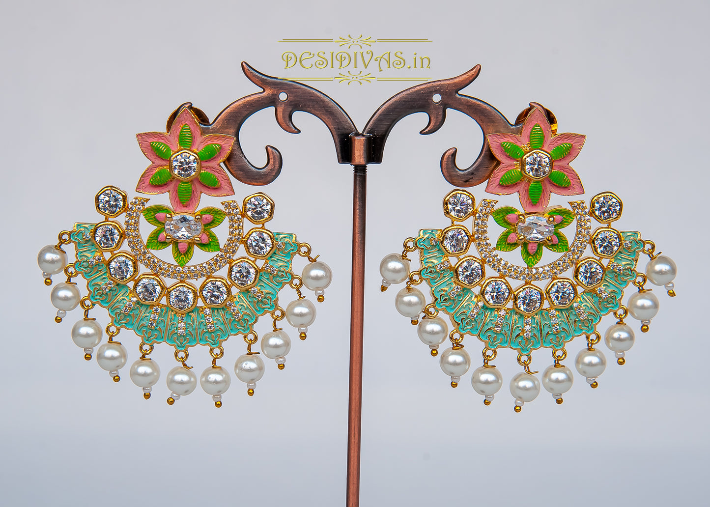 ''MORANGI'' Swarovski Meena Chandbali Danglers Earring