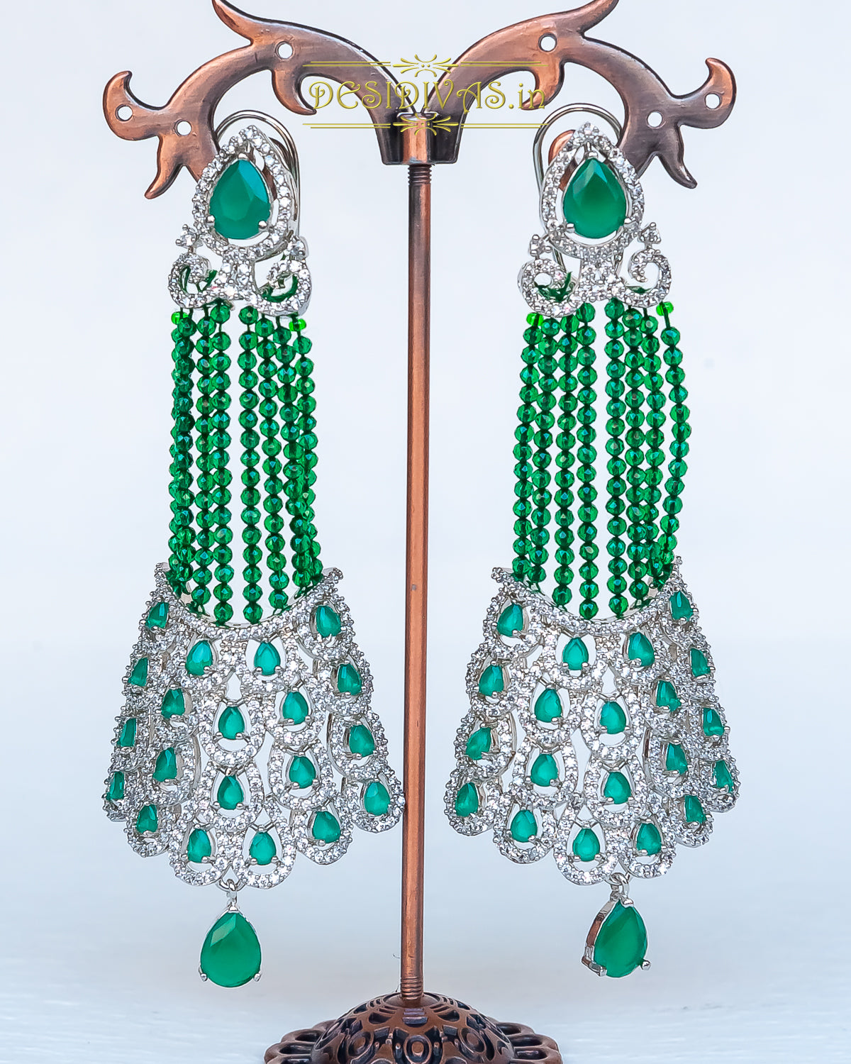 Peacock Feather American Diamond Dangler Earrings