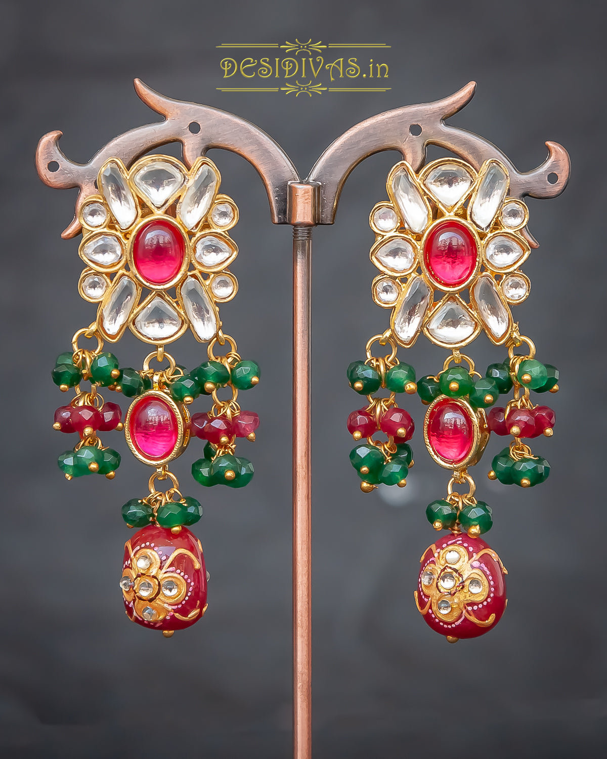 Tyaani Kundan Inspired Bridal Kundan Chokar Necklace Set with Hand Painted Stones