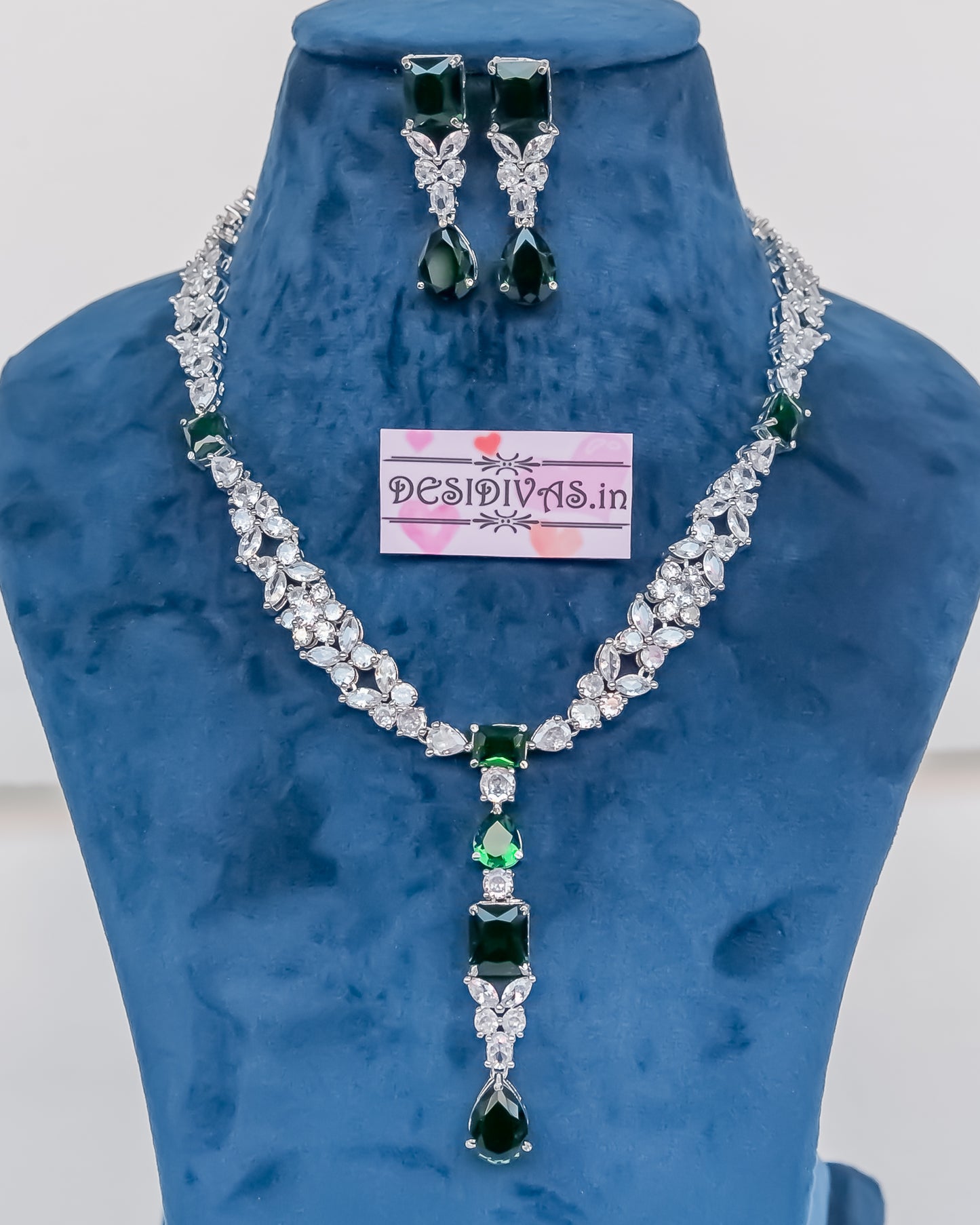 Dazzling CZ Rhodium Plated Wedding Necklace Set