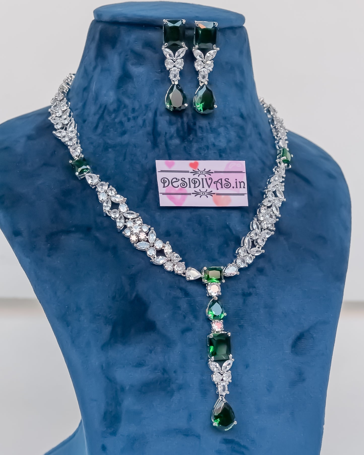 Dazzling CZ Rhodium Plated Wedding Necklace Set