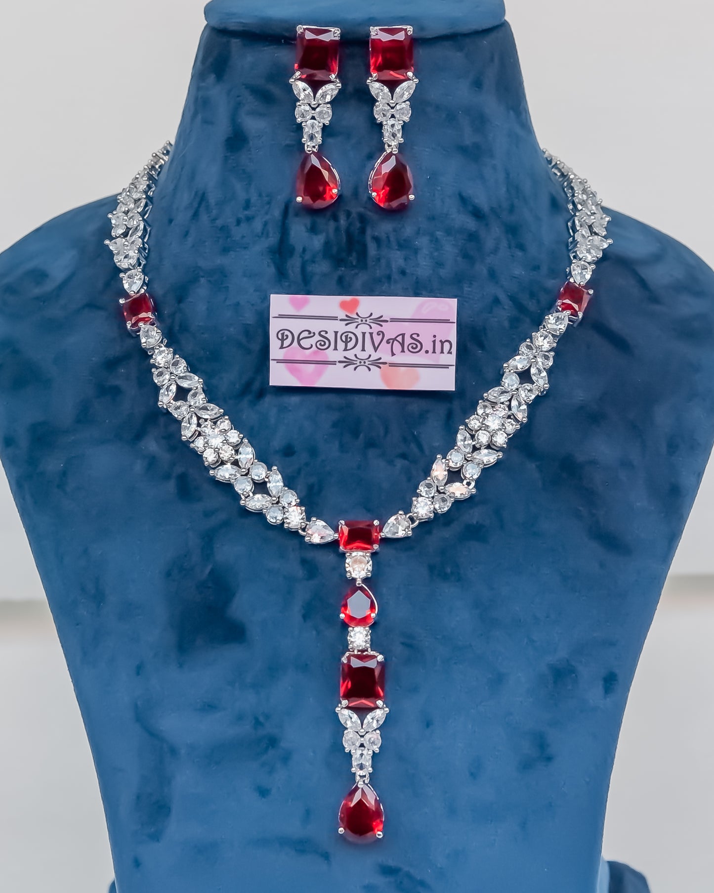 Dazzling CZ Rhodium Plated Wedding Necklace Set