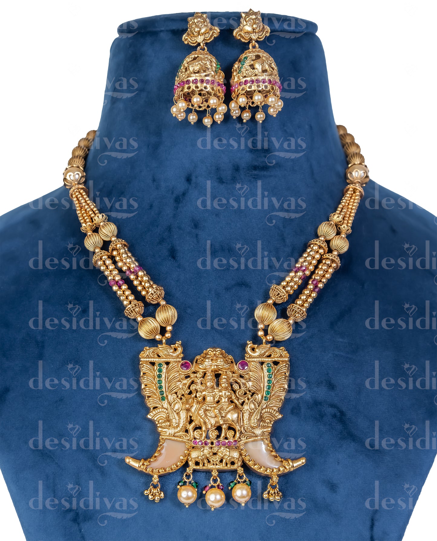 Elegant Lord Shiv Parvati Gold Plating Temple Necklace Set