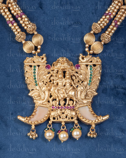 Elegant Lord Shiv Parvati Gold Plating Temple Necklace Set