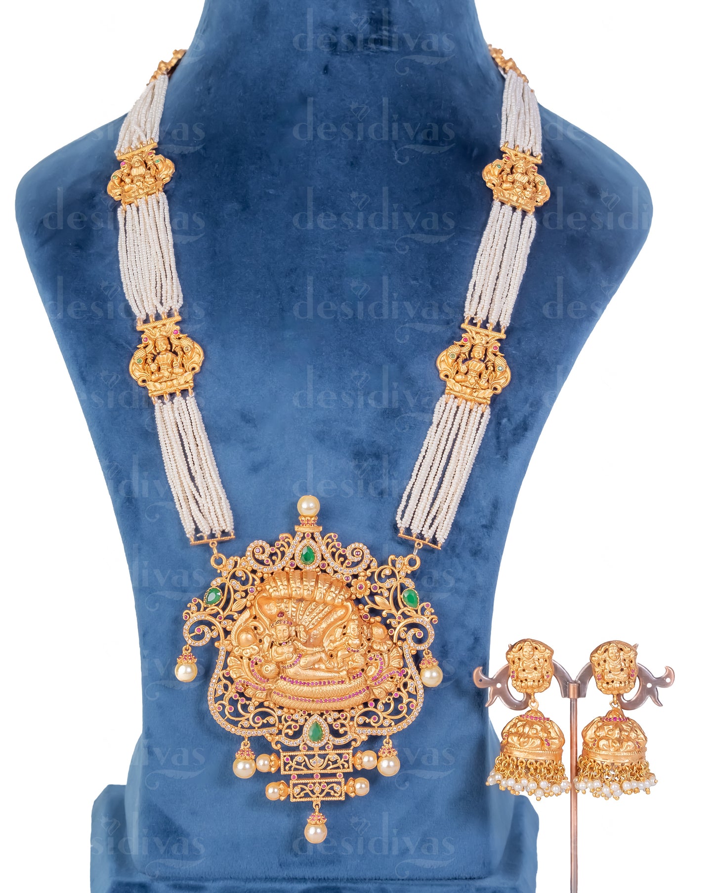 Elegant Lord Vishnu Lakshmi Ji Temple Necklace Set