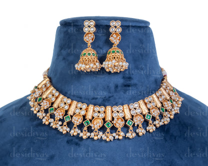 Premium Quality Polki Temple Necklace Set