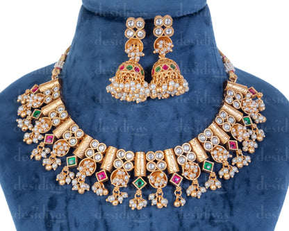 Premium Quality Polki Temple Necklace Set