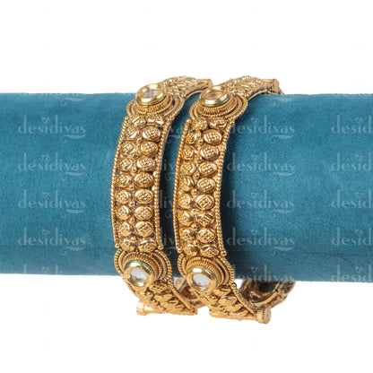 Golden Kundan Openable Bangles