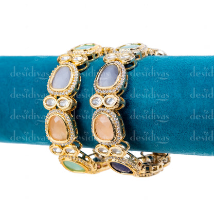 Multicolor semi Precious Stone Openable Bangles