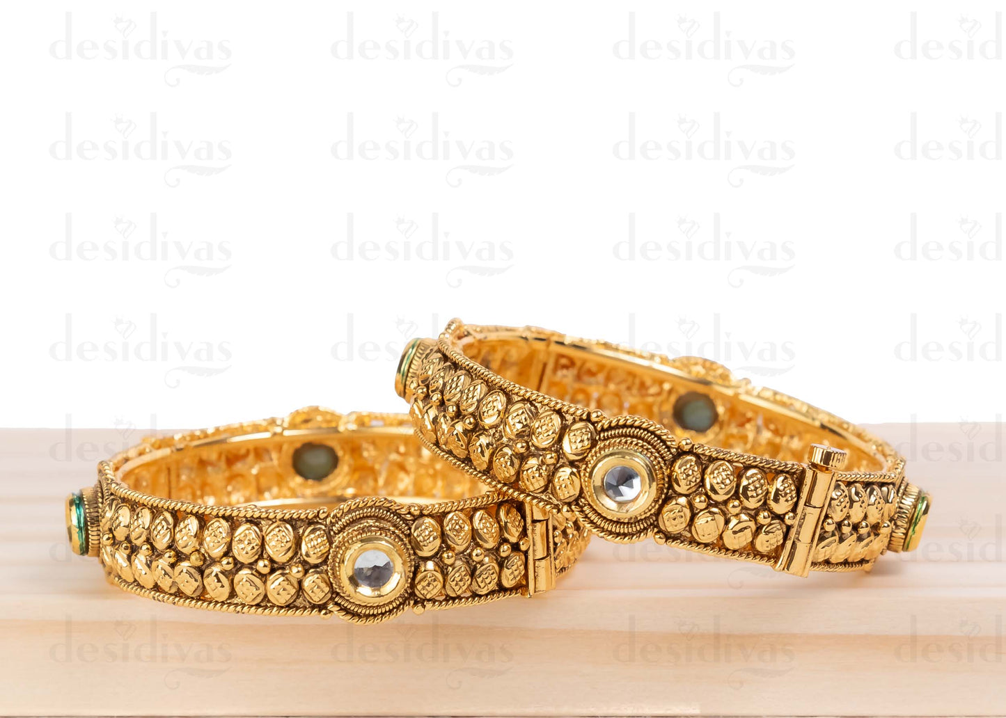 Golden Kundan Openable Bangles