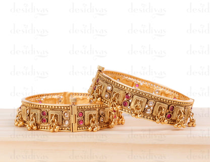 Golden Kundan Openable Bangles