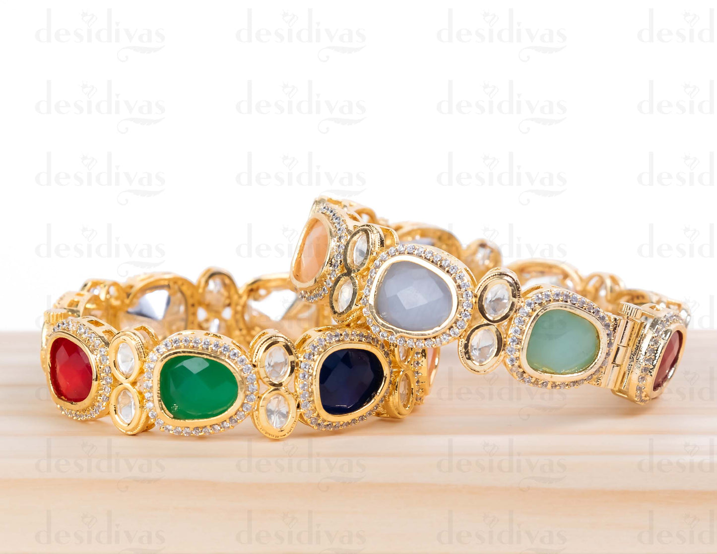 Multicolor semi Precious Stone Openable Bangles