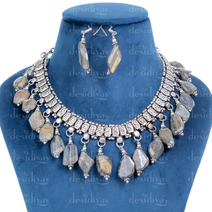 Sparkling Labradorite German Silver Necklace Set