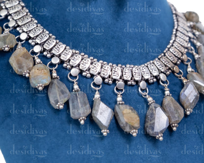 Sparkling Labradorite German Silver Necklace Set