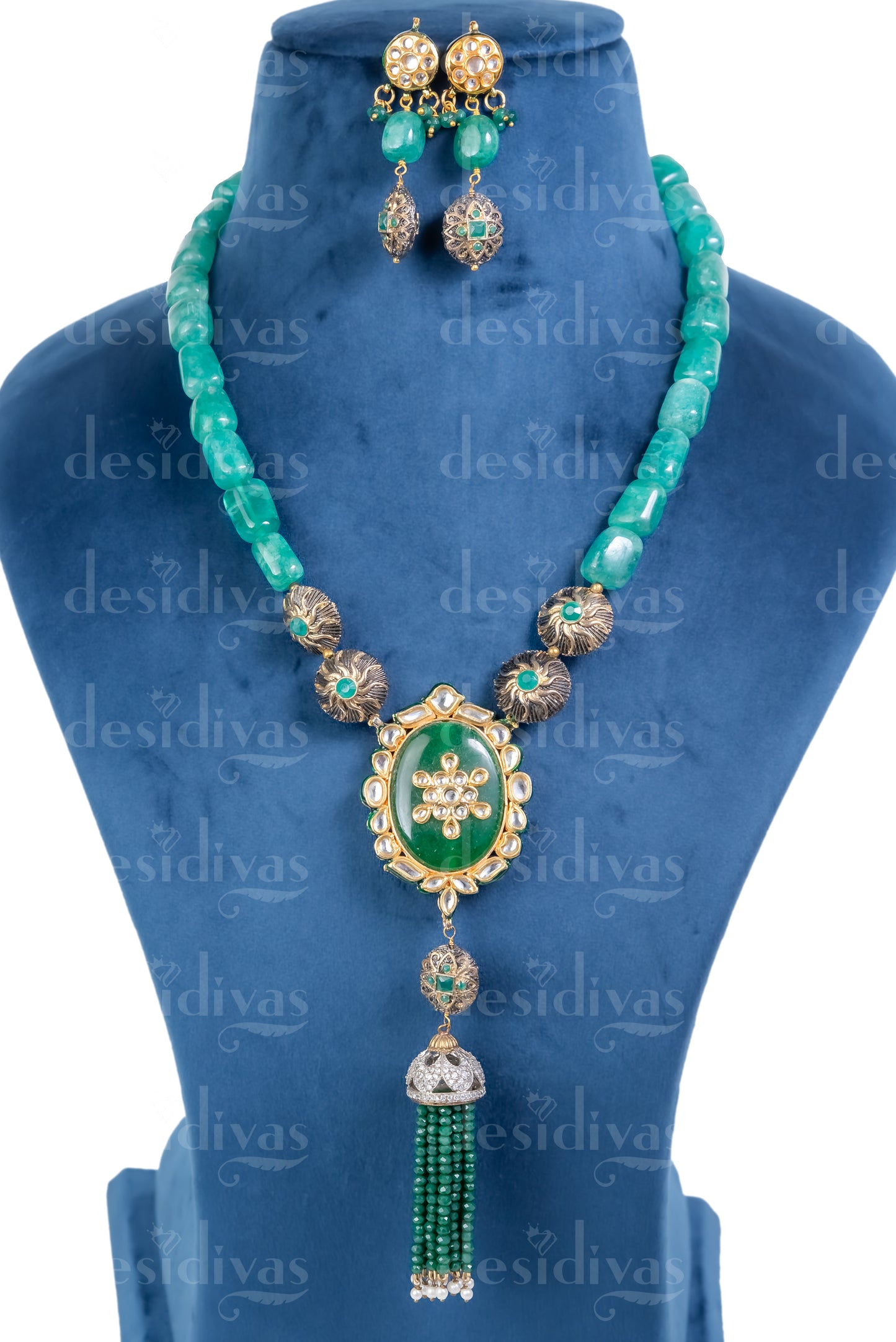 Graceful Kundan Gold Beads colored stone Long Necklace