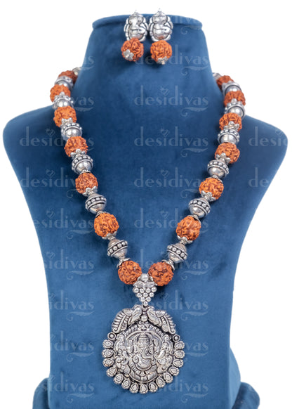 Mystical Indian Gods Silver Pendent Beads Rudraksh Necklace