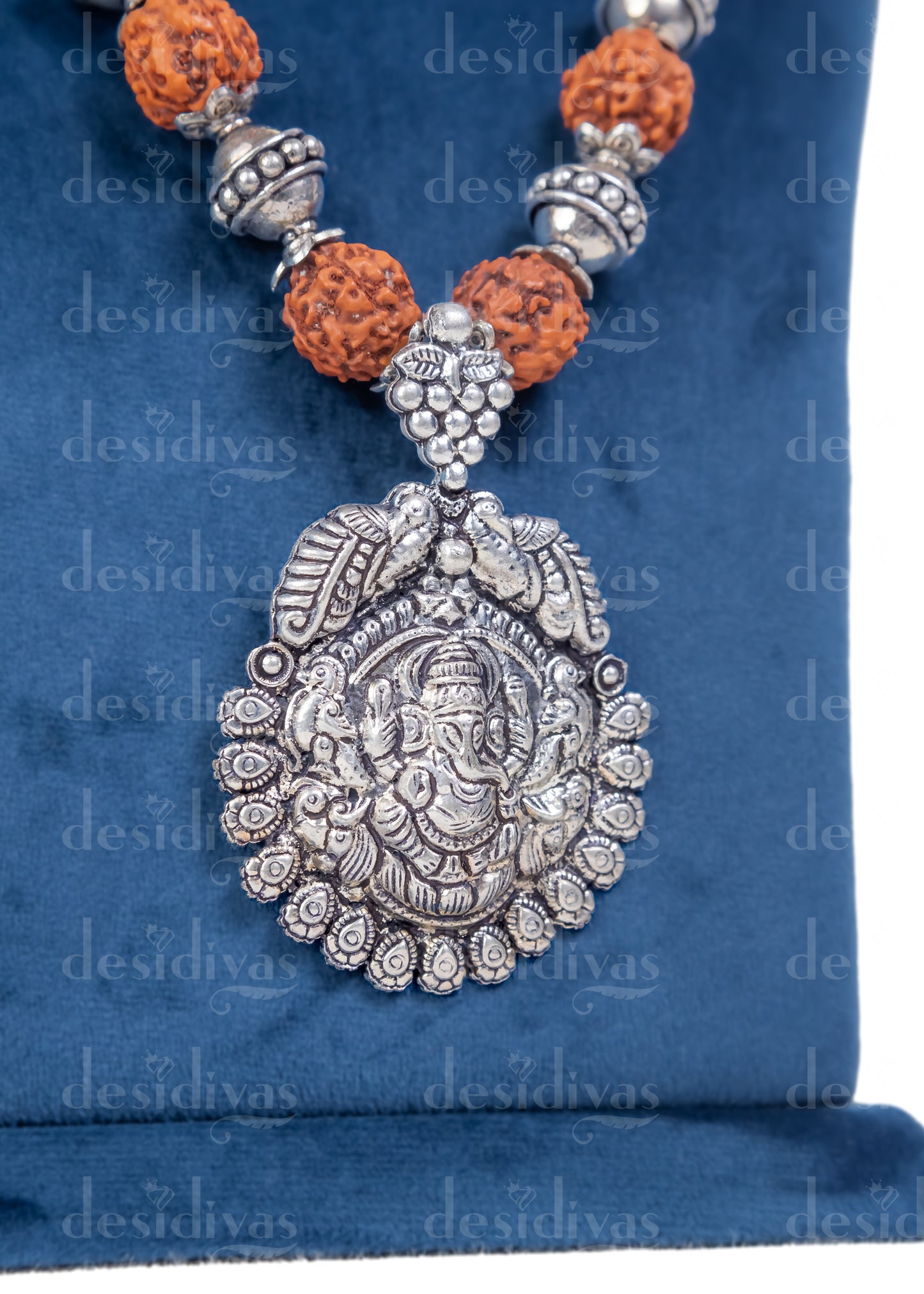 Mystical Indian Gods Silver Pendent Beads Rudraksh Necklace