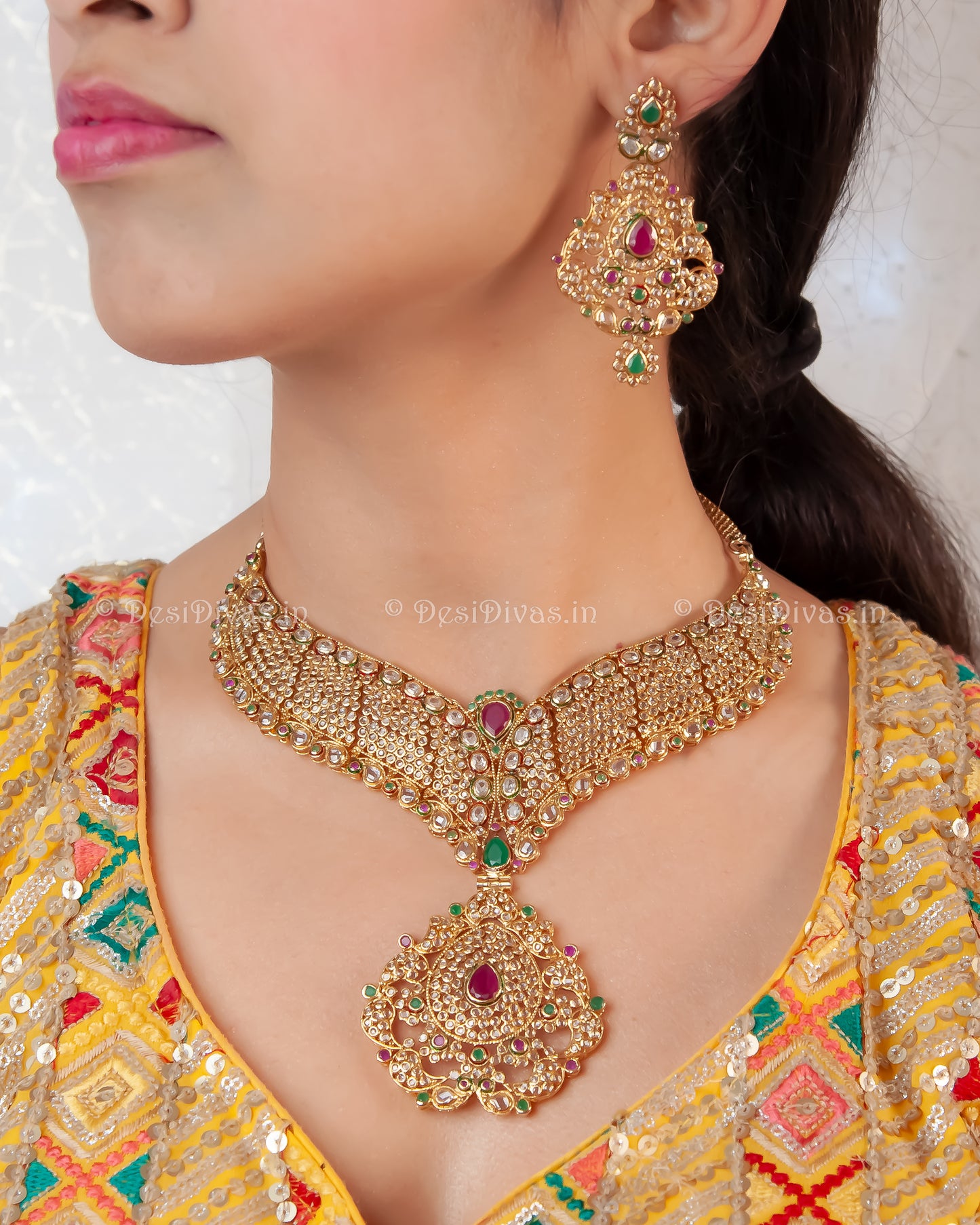 Dazzling Gold Plated CZ Bridal Necklace Set