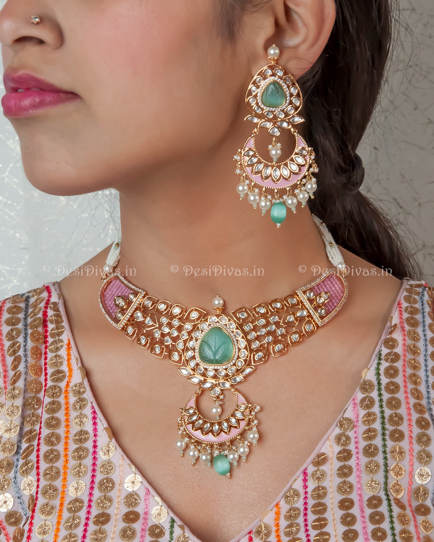 ''TARANUM'' Tyaani inspired kundan Polki Meena Necklace set