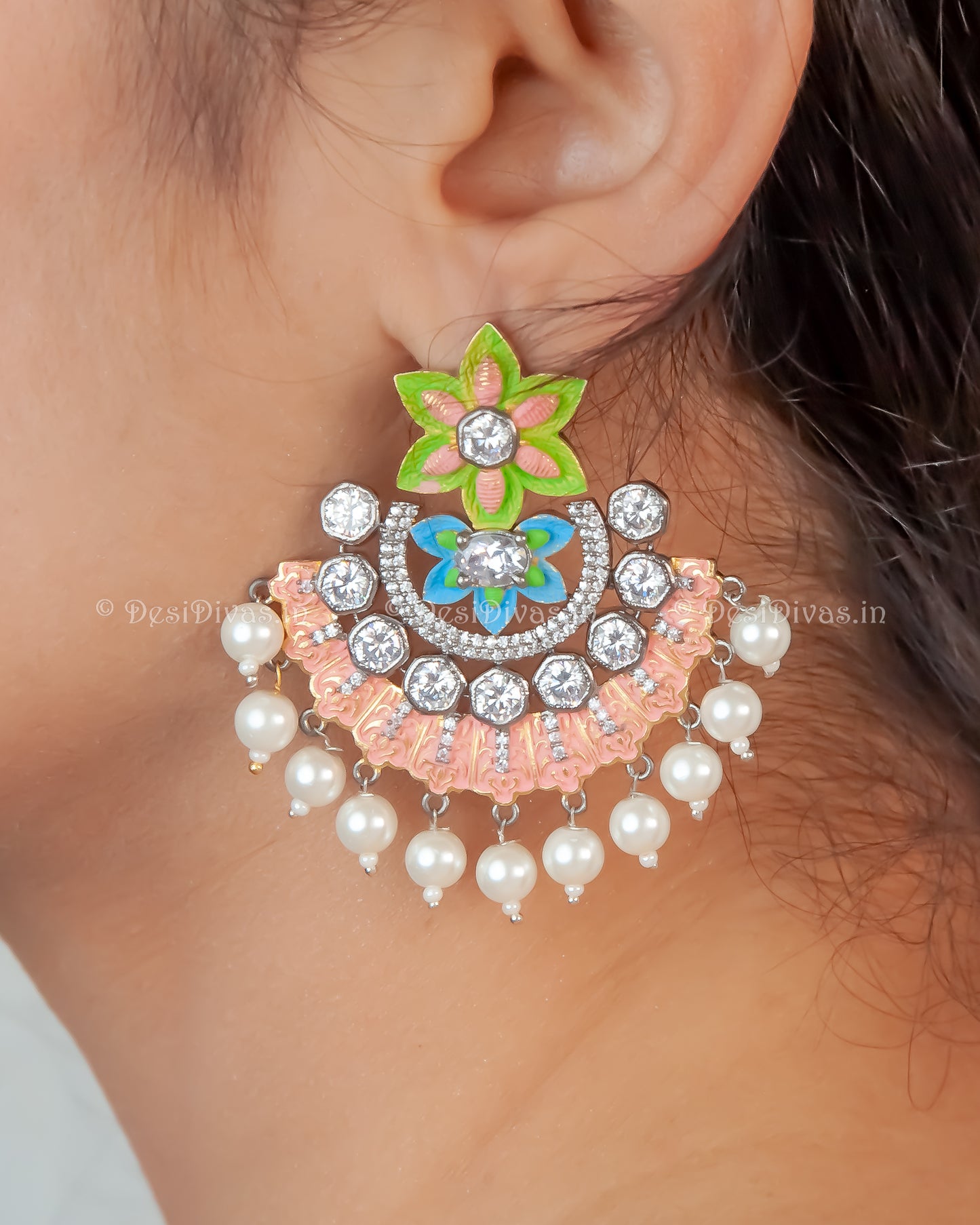 ''MORANGI'' Swarovski Meena Chandbali Danglers Earring