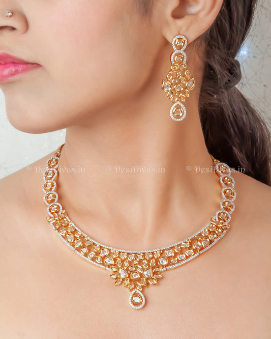 Dazzling Gold Plated CZ Bridal Necklace Set