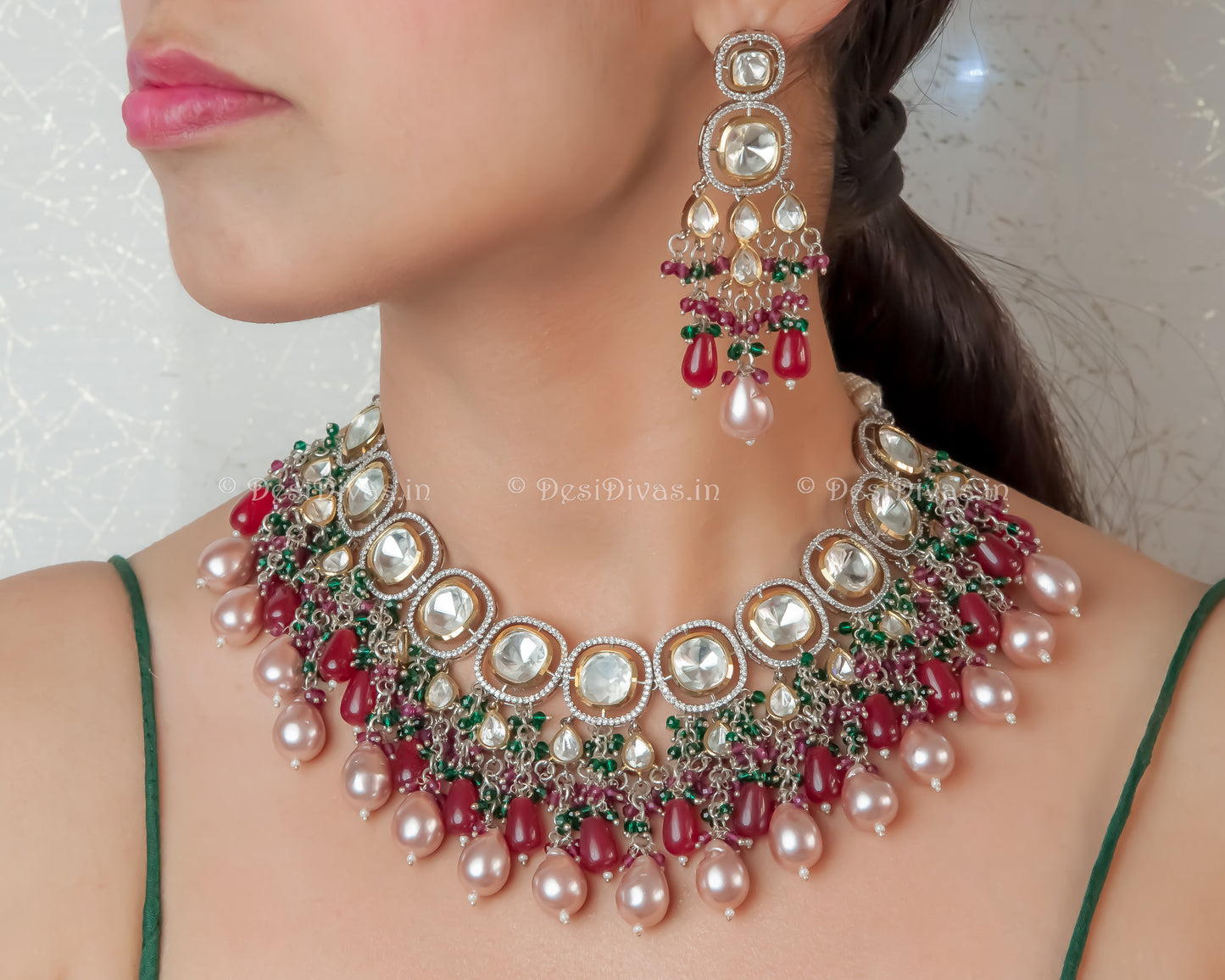 ''GULABOO'' Tyaani Kundan inspired Premium Quality Kundan Polki Necklace set