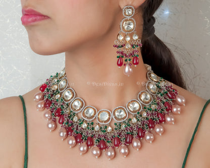 ''GULABOO'' Tyaani Kundan inspired Premium Quality Kundan Polki Necklace set