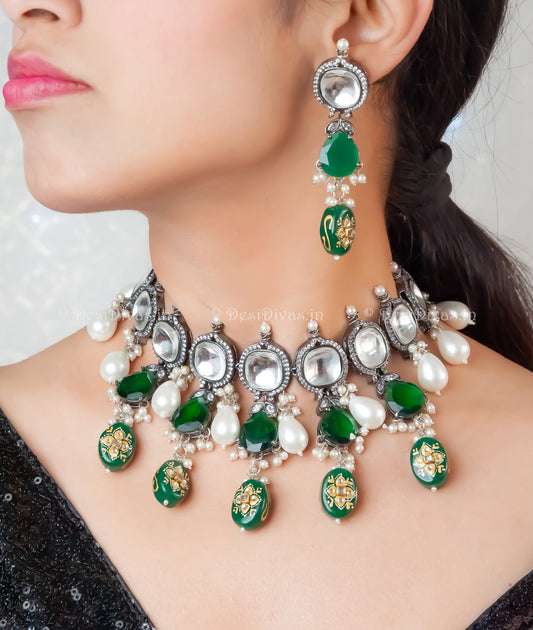 premium quality Polki Kundan Chokar Necklace Set