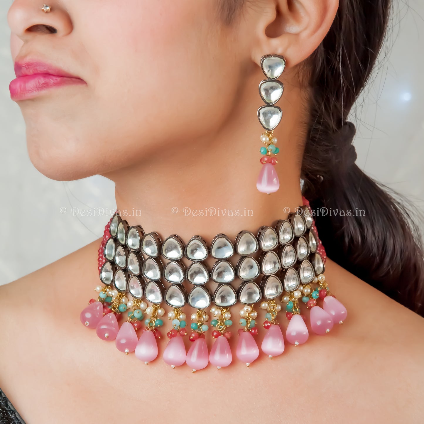 ''TARANUM'' Polki Kundan Chokar Necklace Set