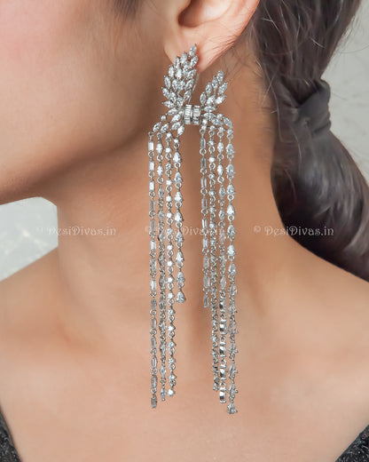 Natalie Stunning Swarovski Tussel Rhodium Plated Long Dangler Earring