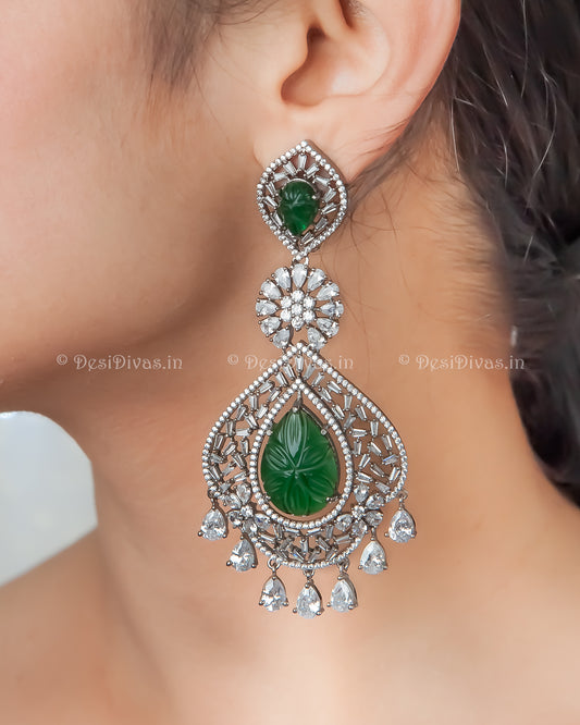 ''PANNA CHAKRI'' Stunning Swarovski Silver Plated Long Dangler Earring