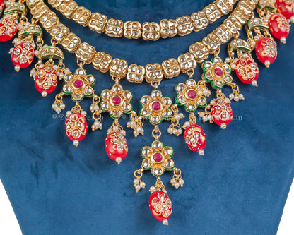 Kundan Polki Long Two Line Necklace Set