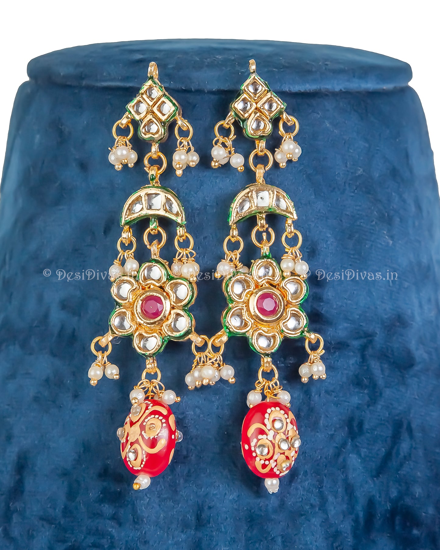 Kundan Polki Long Two Line Necklace Set