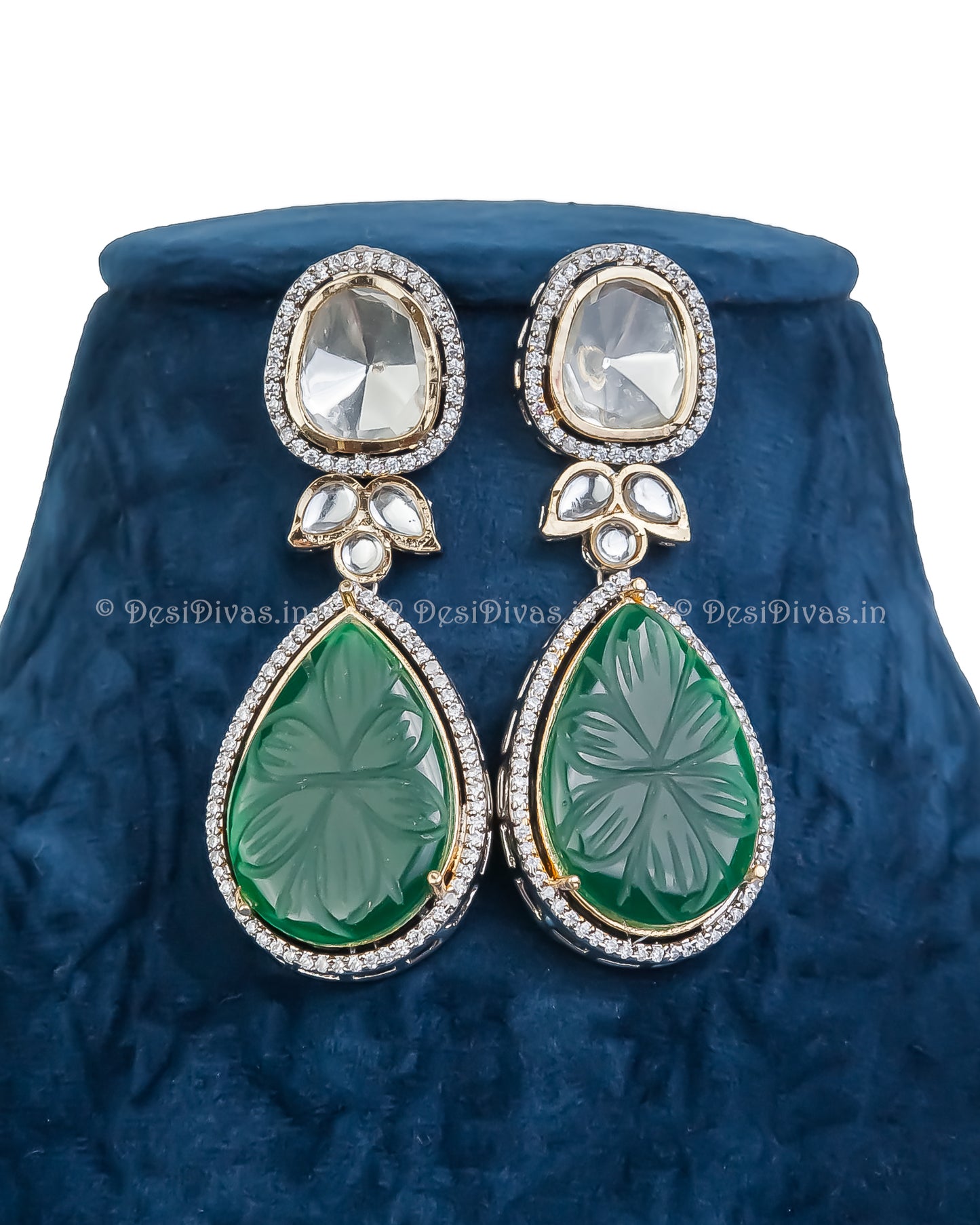 premium kwality Kundan Polki Long Necklace Set with Emerald