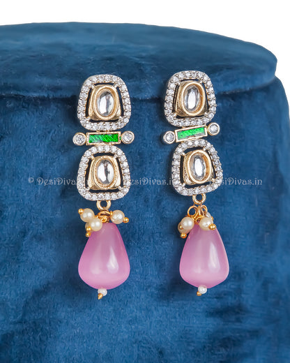 Pink Monalisa Stones with Polki Kundan Stones and American Daimonds