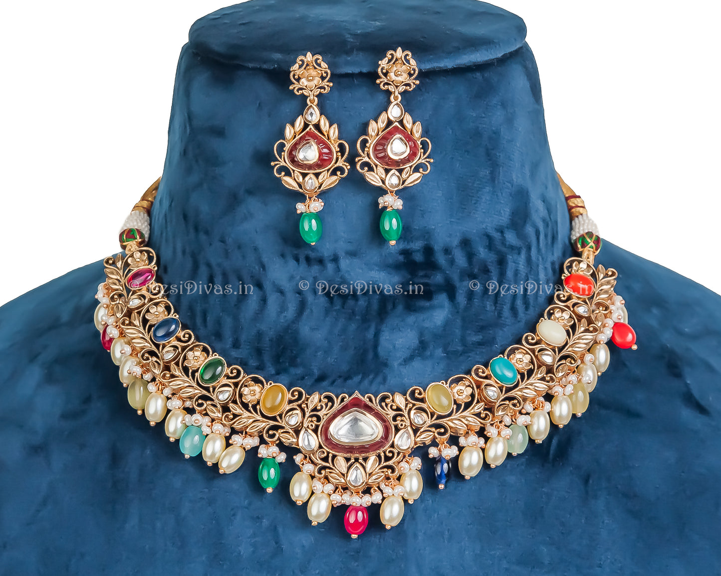 ''CHAKORI'' Nau Ratan Kundan Polki Necklace Set