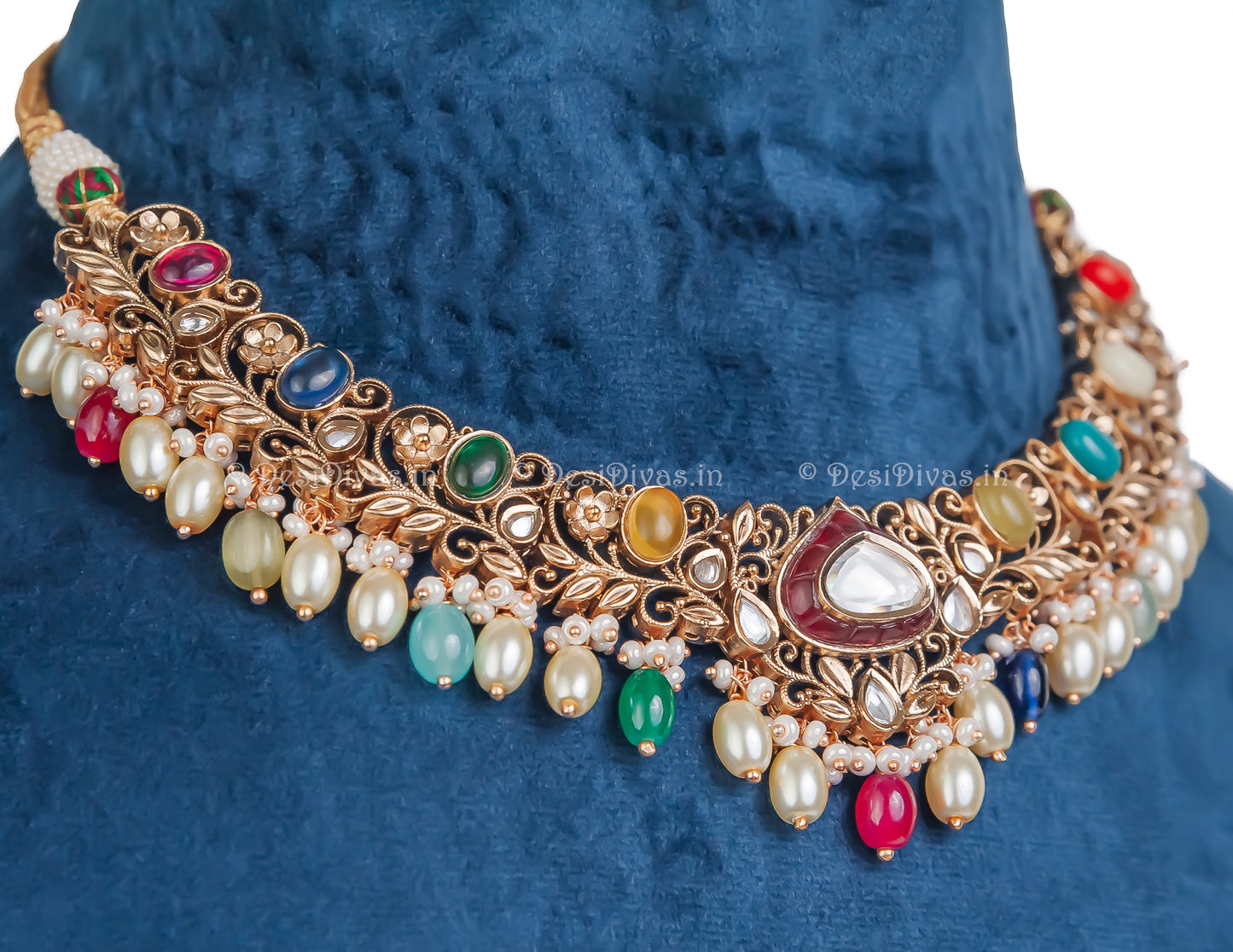 ''CHAKORI'' Nau Ratan Kundan Polki Necklace Set