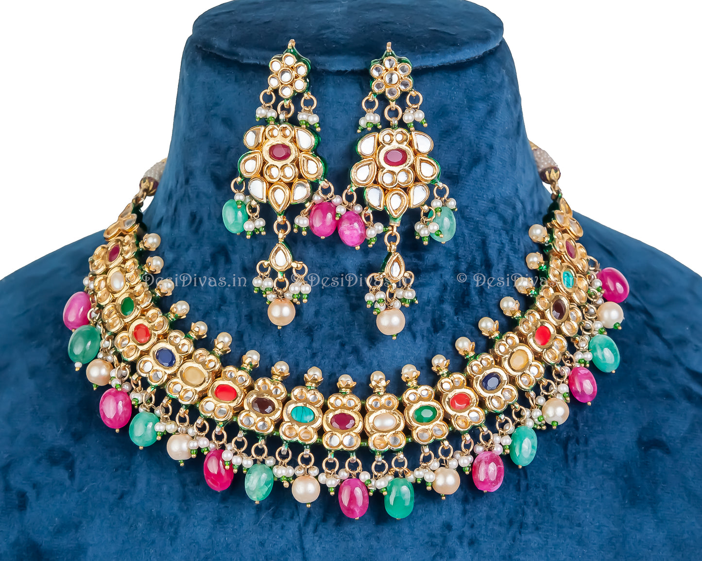 ''CHAKORI'' Nau Ratan Kundan Polki Necklace Set