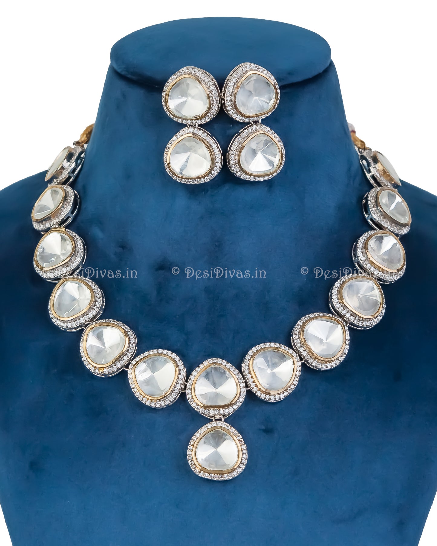 Elegant Premium Quality Polki Kundan Fusion Necklace Set