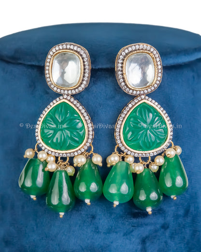 Royal Polki Kundan Fusion Necklace Set with Emeralds