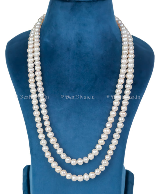 Statement High-Quality Cultured 2 line Pearl String Necklace