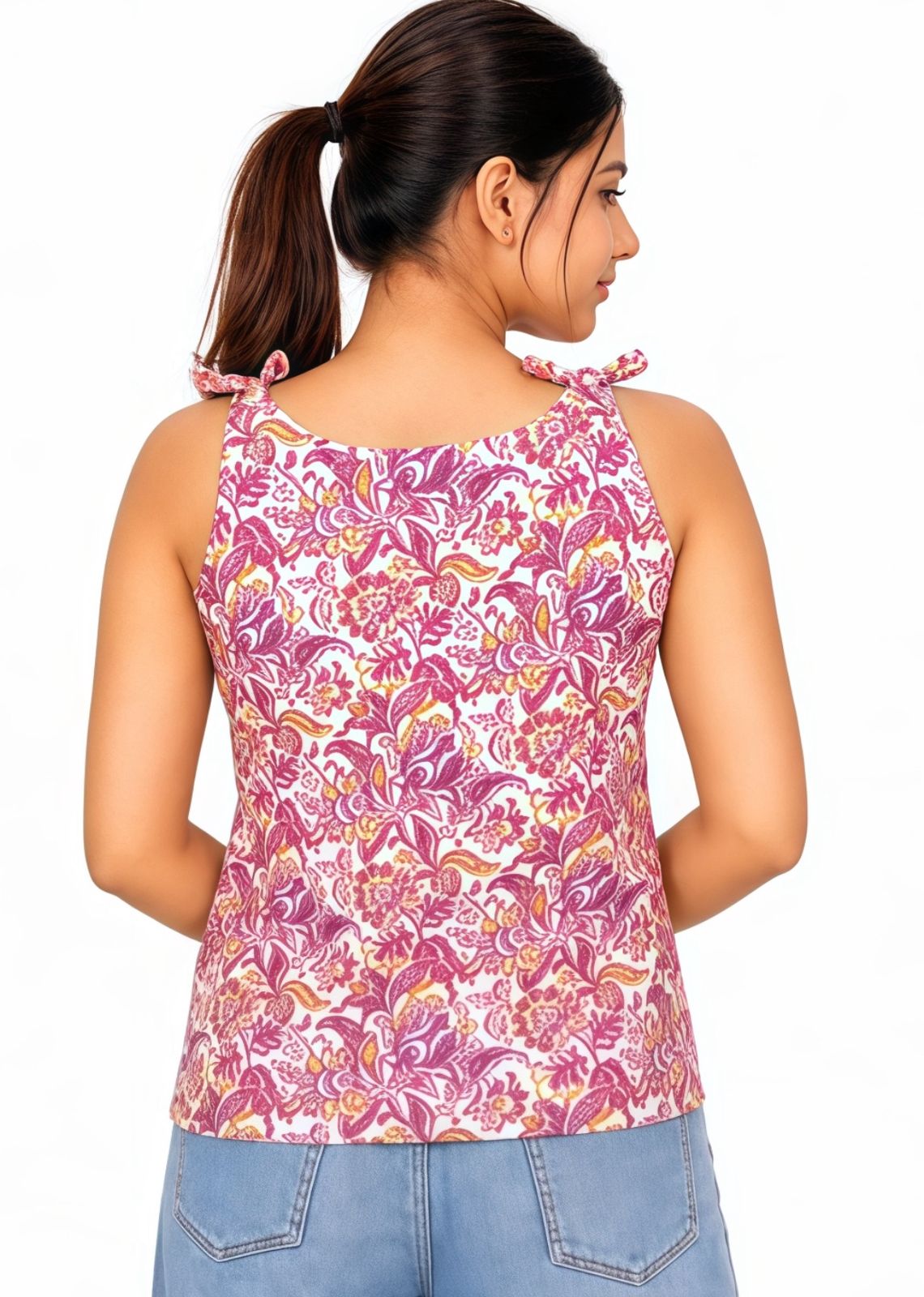 Stylish Pink Floral Tie-Up Strap Top For Women🌻