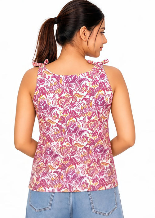 Stylish Pink Floral Tie-Up Strap Top For Women🌻