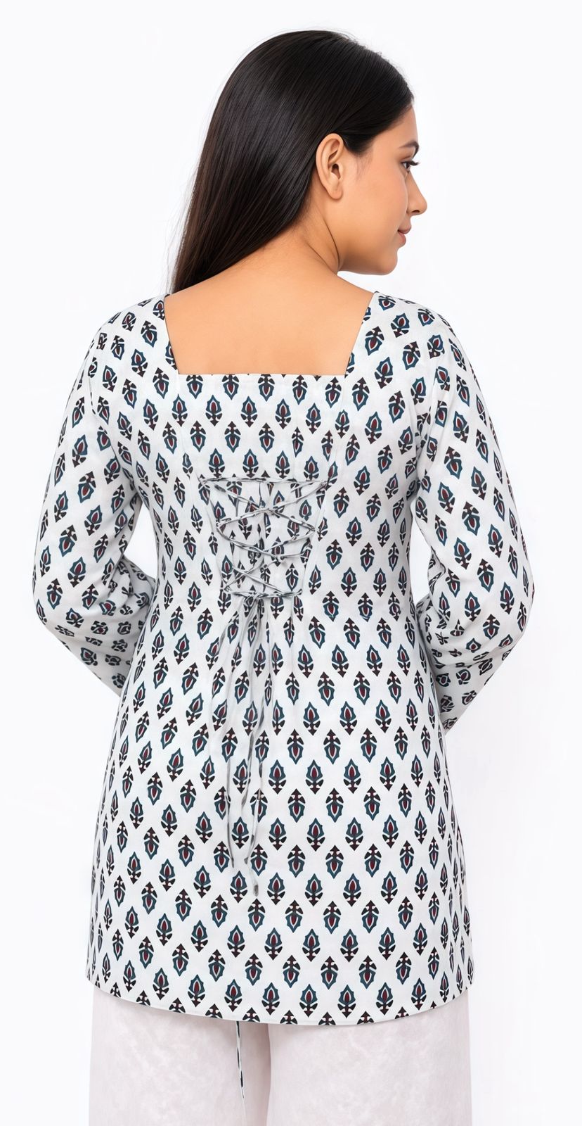 Elegant White Printed Square Neck Kurti For Women🎀